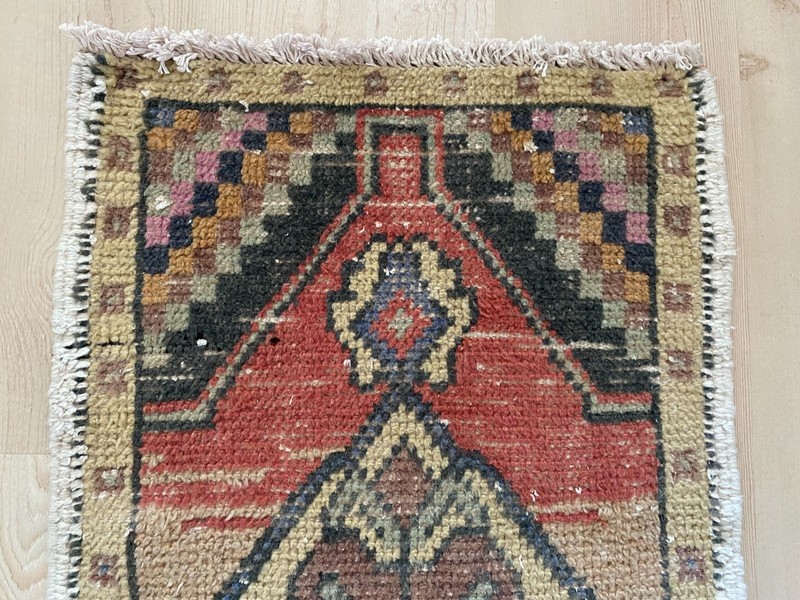 Rust Red Anatolian Tribal Small Rug 1.6x3.4 ft Handwoven Wool gallery