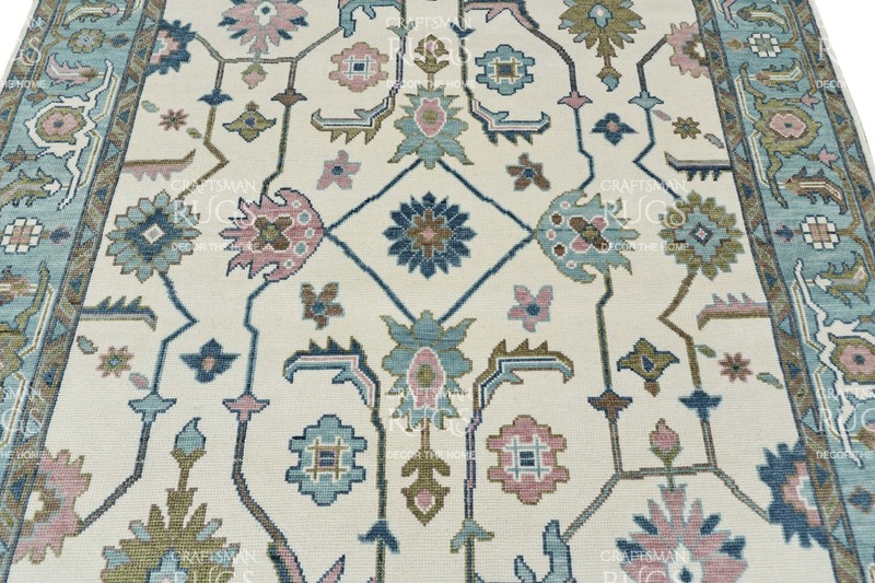 Oushak-Style Floral Geometric Rug – Blue & Pink Accents 8x10 ft gallery