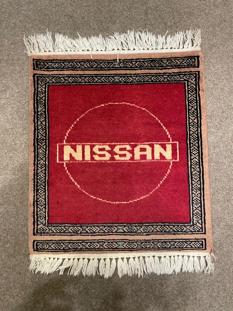 Handmade Nissan Logo Rug 2'x2' – Afghan Mini Carpet | JDM Car Decor | Rare Auto