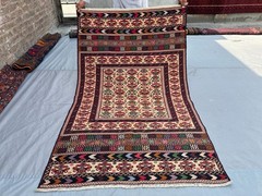 3’9×6’1 ft Vintage Hand Woven Sumak Kilim Rug Wool Tribal Geometric Afghan Rug
