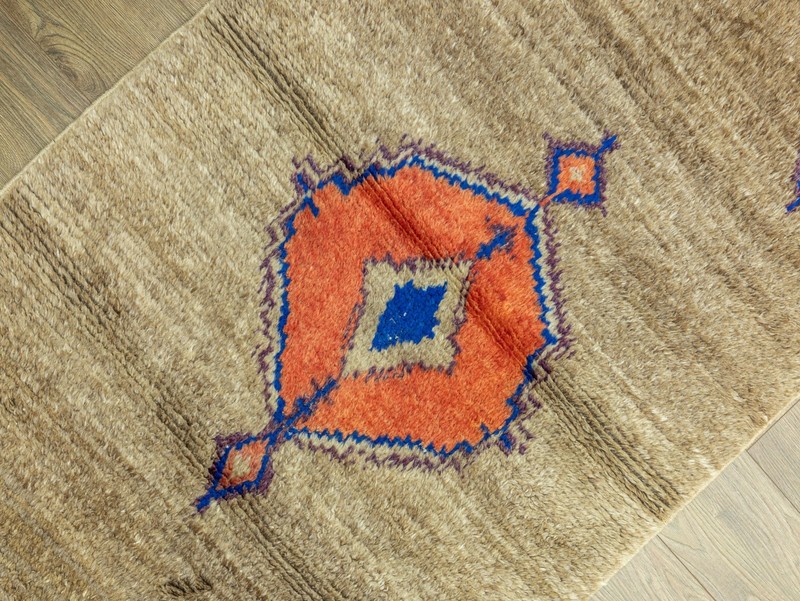 Vintage Anatolian Tulu Rug Handwoven Wool Mohair Shag Taupe Coral 3'4" x 5'9" ft gallery