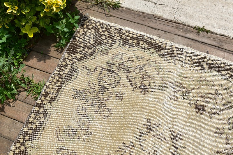 Turkish Rug 46''x86'' Vintage Light Muted Color Oushak Floral Carpet 119x219cm gallery