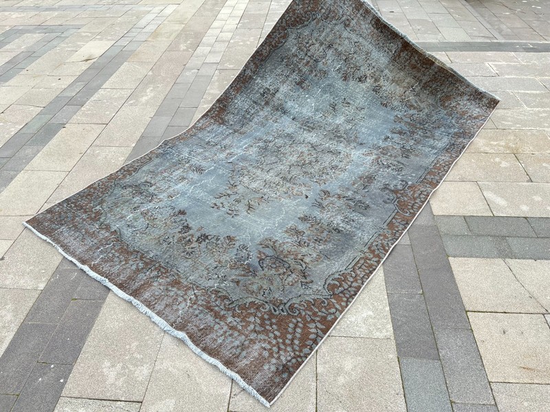 Vintage Turkish Oushak Overdyed Rug 5.4x8.8 Grey Brown Hand Knotted Wool Rug gallery