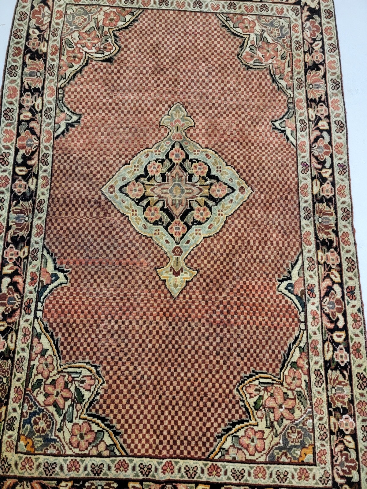 Antique Oriental Hand-Knotted Wool Area Rug Terracotta/Black 4'1" x 6'7" gallery