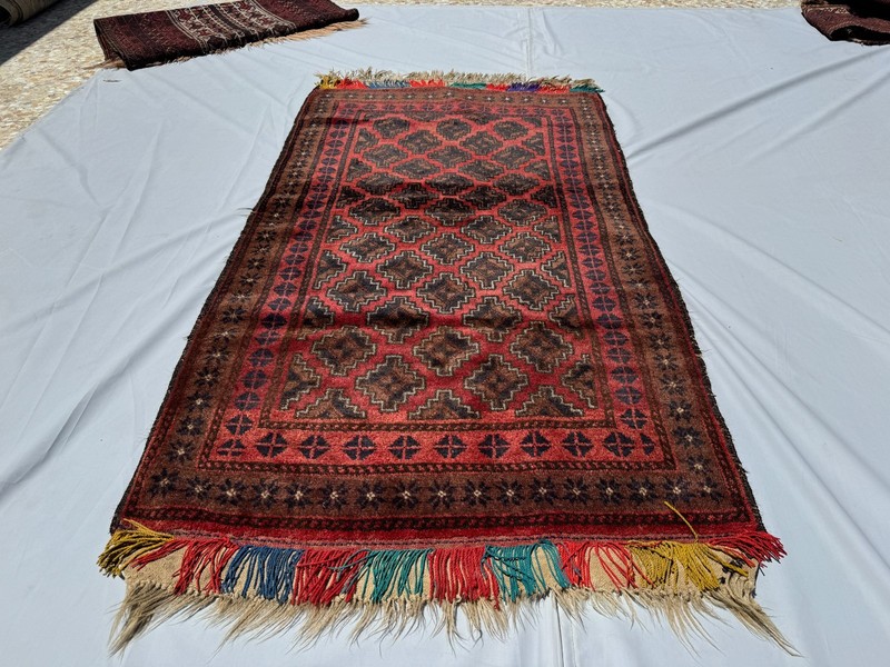 3x6 ft Afghan Hand Knotted Antique Rug Turkish Geometric Oriental Baluchi Carpet gallery