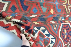 GORGEOUS LARGE ANTIQUE CAUCASIAN SHIRVAN AREA KILIM Circa 1890’s kazak