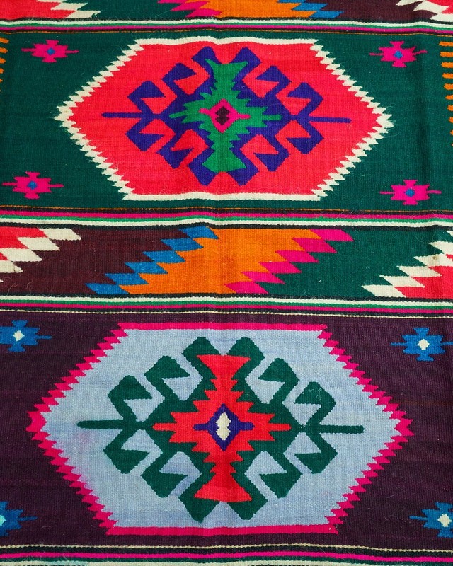 Romanian Oltenian Kilim Runner Rug Handwoven 100% Wool Geometric Multicolor 1980 gallery