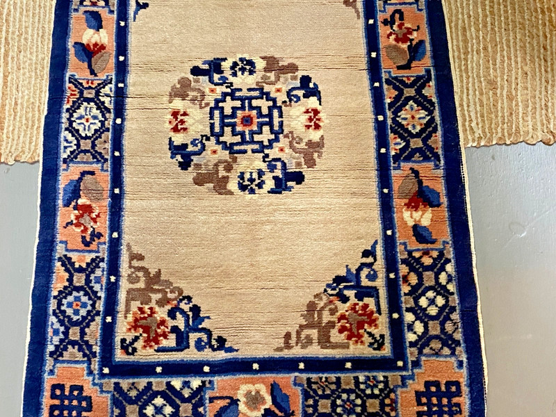 Vintage Art Deco Chinese Hand Knotted WOOL Oriental Rug 2’x3 ft gallery