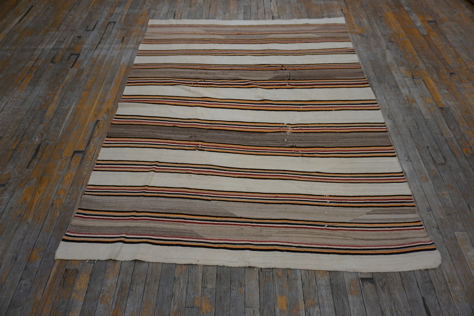 5'x6' Antique Striped Native American Flatweave Navajo Light Ivory Color Rug gallery