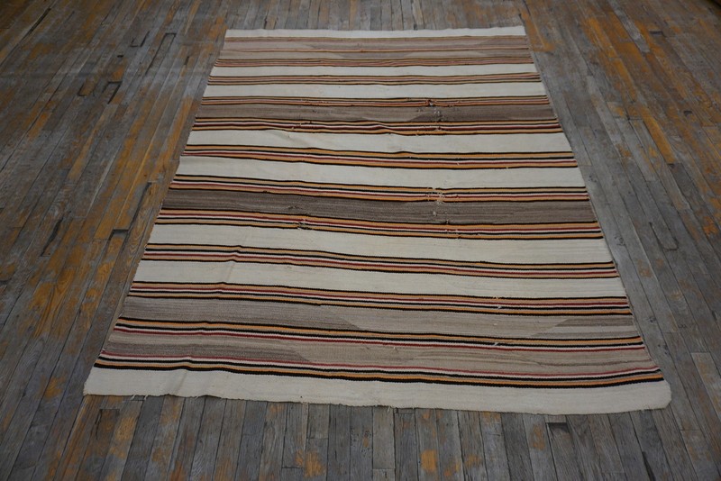 5'x6' Antique Striped Native American Flatweave Navajo Light Ivory Color Rug gallery