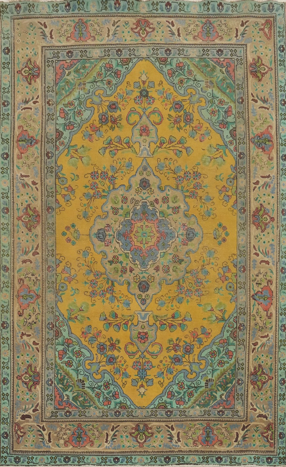 Traditional Wool Hand-knotted Room Size Rug Gold Over-Dyed Vintage Carpet 7x10 gallery