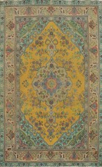 Traditional Wool Hand-knotted Room Size Rug Gold Over-Dyed Vintage Carpet 7×10