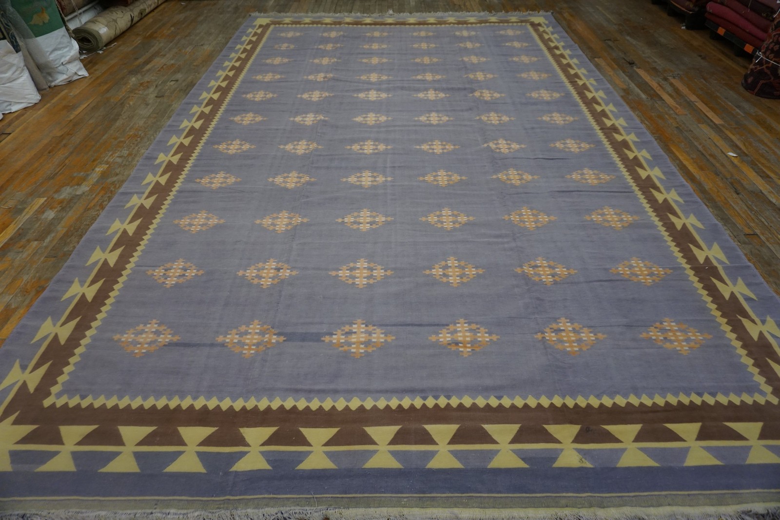 10X16 Vintage Indian Dhurries Blue Cotton Area Rug 1935 gallery