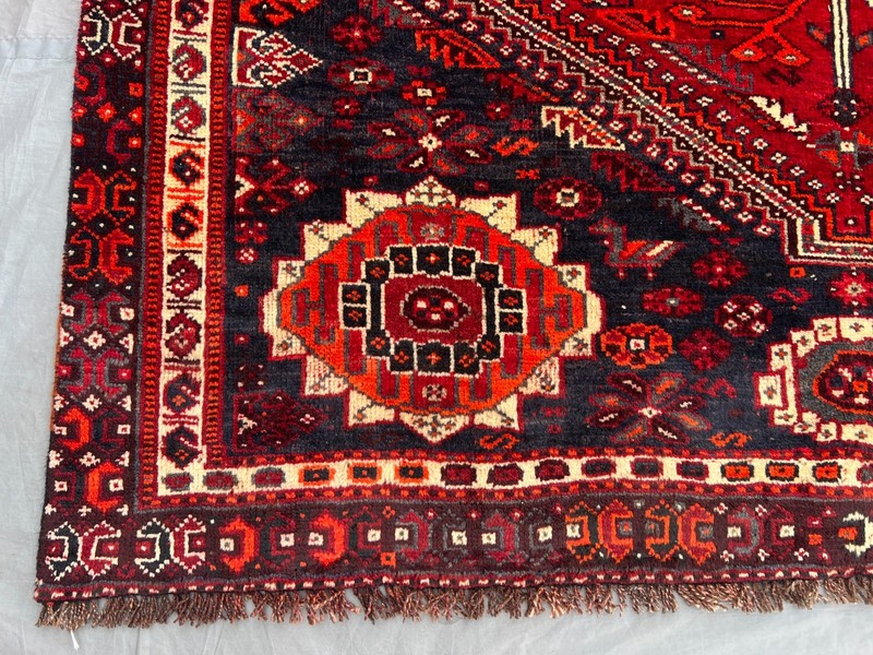 4'4x6'2 Ft Vintage Afghan Baluchi Red & Navy Geometric Hand Knotted Area Rug gallery