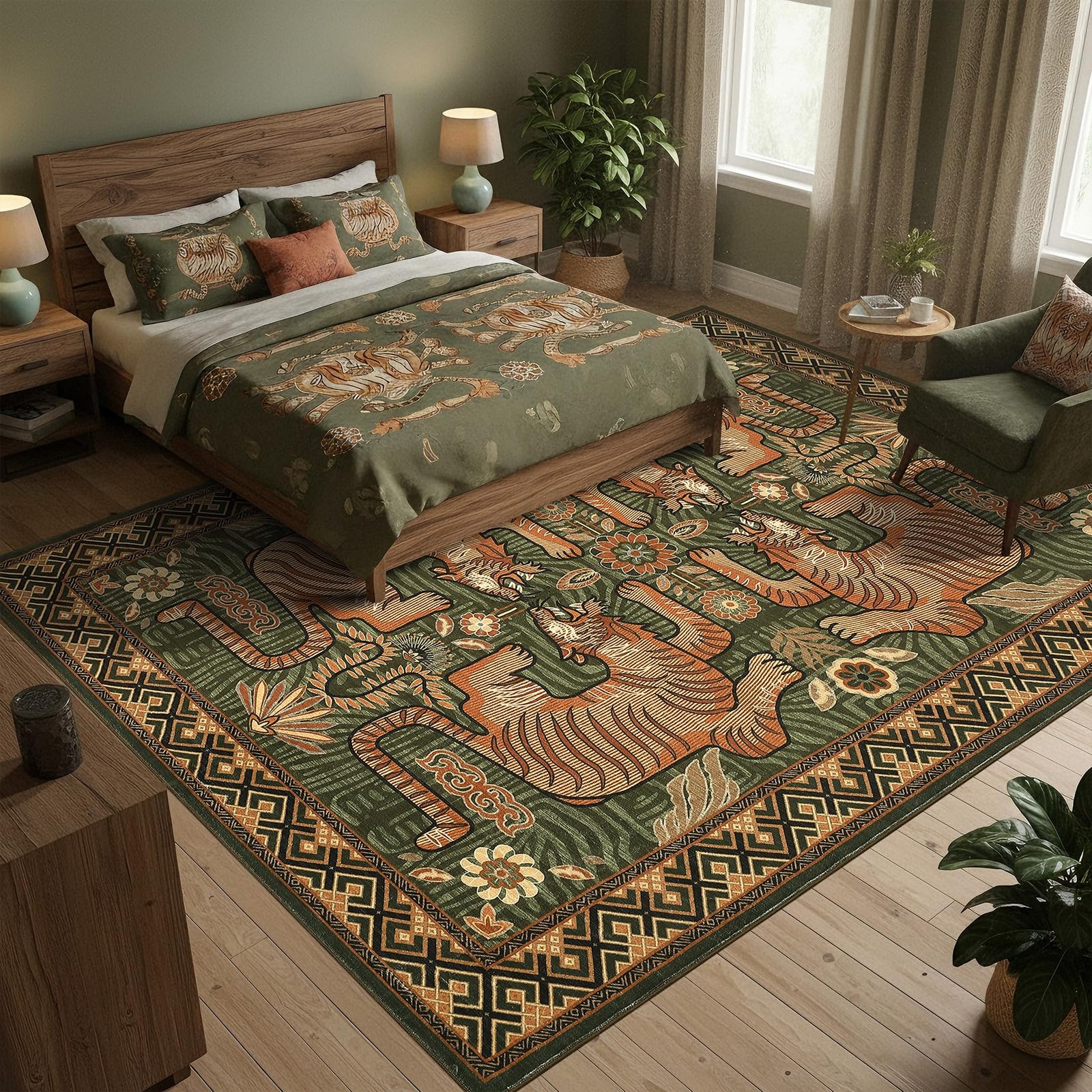 GarveeHome Tibetan Tiger Rug Green 8'x10' gallery