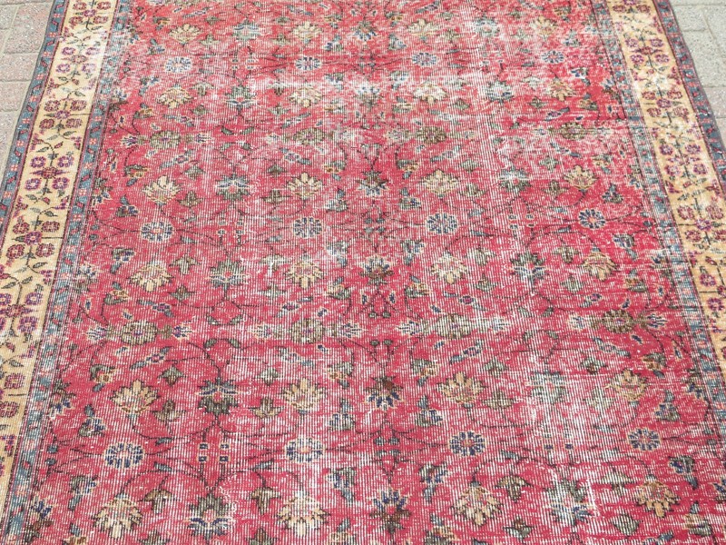 Raspberry Pink Distressed Vintage Carpet, Large Turkish Handmade Rug 68"x104" gallery