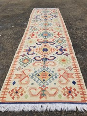Vintage Traditional Handmade Turkish Wool Multicolor Kilim Runner 7.6×2.1 ft