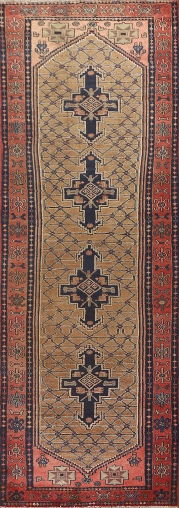 Vintage Koliaei Traditional Runner Wool Rug 3' 5" x 12' 5" Handmade Hallway Rug