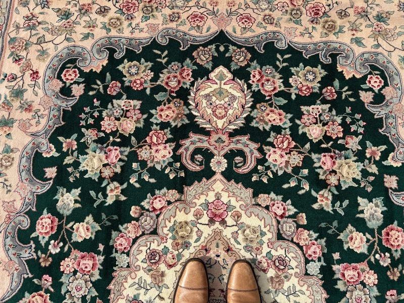 8x10 GREEN CHINESE VINTAGE RUG oriental pink big handmade antique fine wool silk gallery
