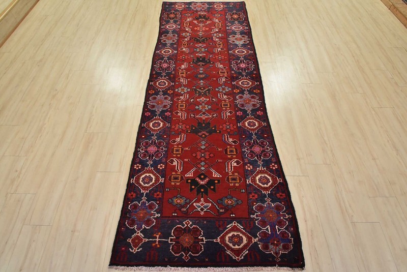 Vintage Tribal Runner 3’6” x 9’8” Red Wool Hand-Knotted Oriental Rug gallery