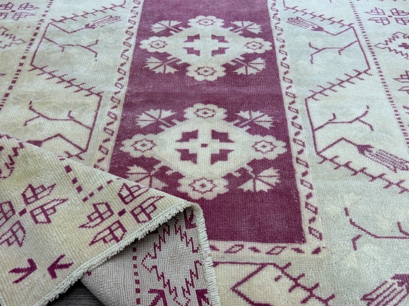 4x5 Beige Pink Green Vintage Turkish Area Rug, Hand-Knotted Wool Bedroom Rug gallery