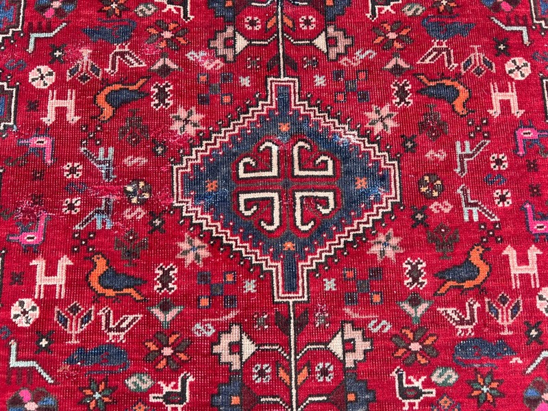 Vintage Turkish Tribal Rug 3'4x5'1 Red Hand-Knotted Caucasian Geometric Area Rug gallery