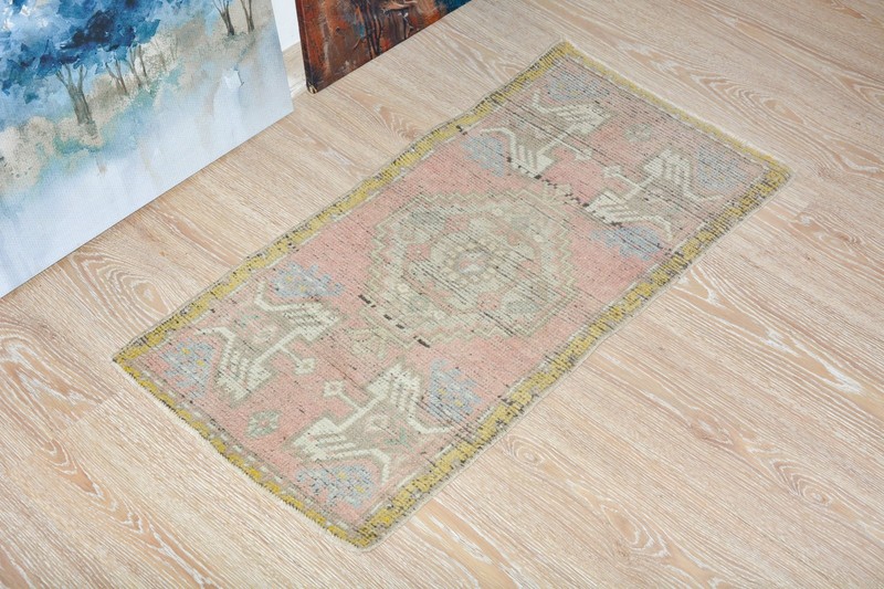 Vintage Turkish Oushak Rug 1'6x3'1 ft, Pink Colorful Modern Bathroom Rug gallery