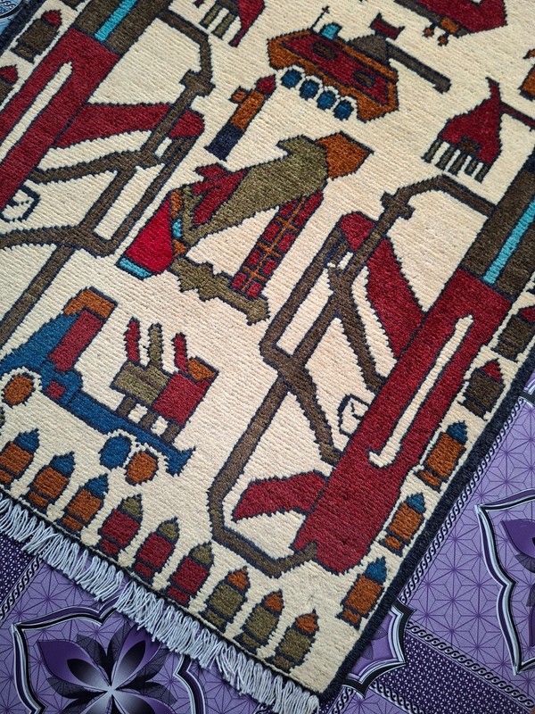 M110 Vintage Afghan War Rug 9/11 Handmade Wool Pictorial Tribal Rug 81 ×64 Cm gallery
