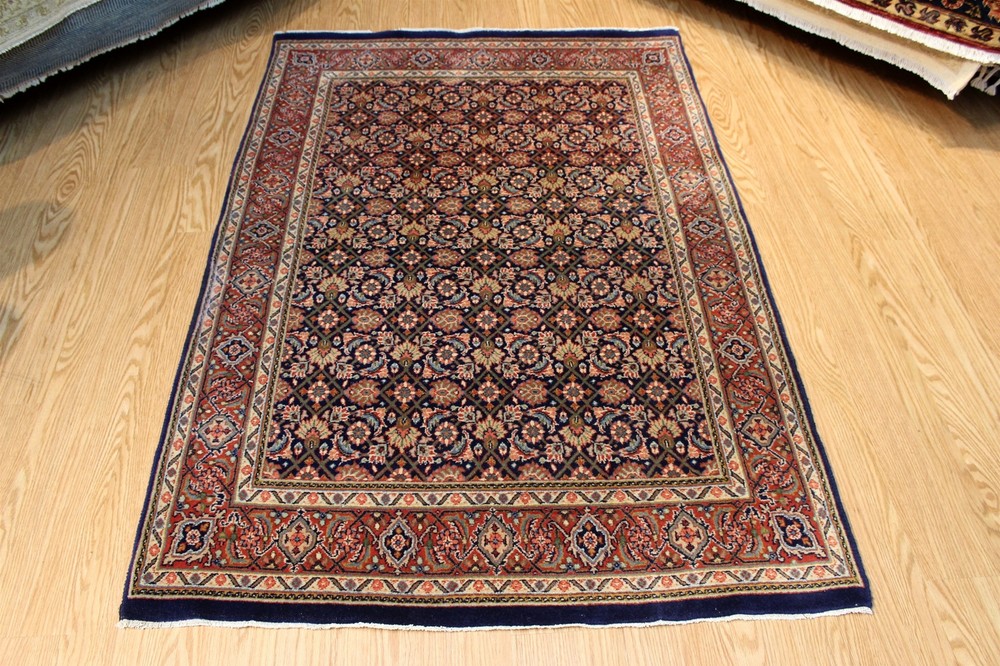 4X6 Ft. HANDMADE WOOL RUG BIDJAR DESIGN TRADITIONAL DESIGN dark-blue-background