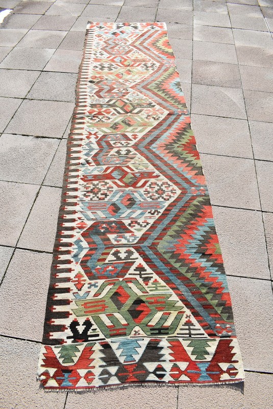 Stunning Antique Kilim Rug 2'7 x 10'7 ft. Anatolian Collector's Fragment Kilim gallery