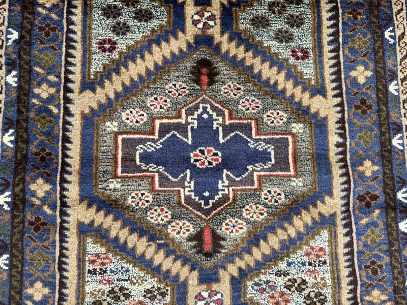 4x7 Vintage Afghan Hand-Knotted Wool Rug Blue Tribal Geometric Soft Area Rug gallery
