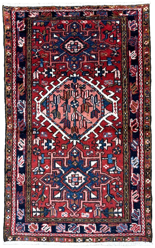 Vintage Karajeh Tribal Hand Knotted Wool Area Rug 3x5 Red Blue Geometric Boho gallery