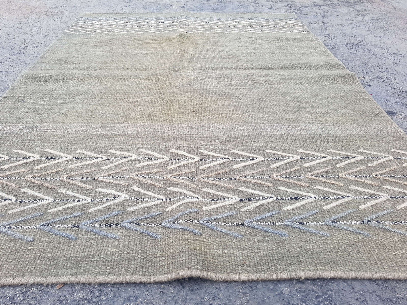Vintage Handmade Traditional Geometric Green Kilim Floor Rug Carpet 166x121cm gallery
