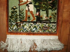 Fine Egyptian Pictorial Silk Fishing Scene Rug Size 1’x1’1”