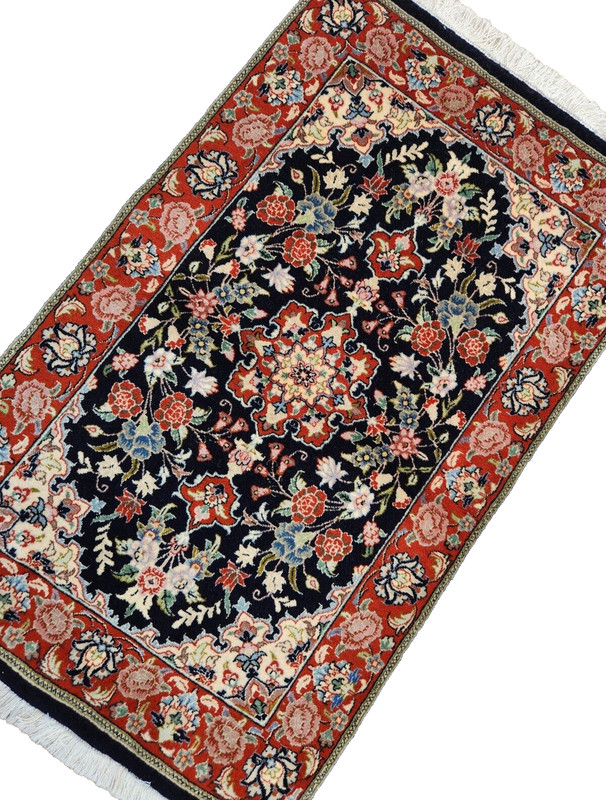 ANTIQUE NEW FINE HAND-KNOTTED PERSAN TABRIZI QOUM KASHANI NAVY BLUE WOOLRUG gallery