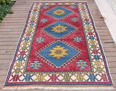 Turkish Rug 52”x87” Handwoven Kars Carpet 133x222cm Wool Rug Modern Design Rug