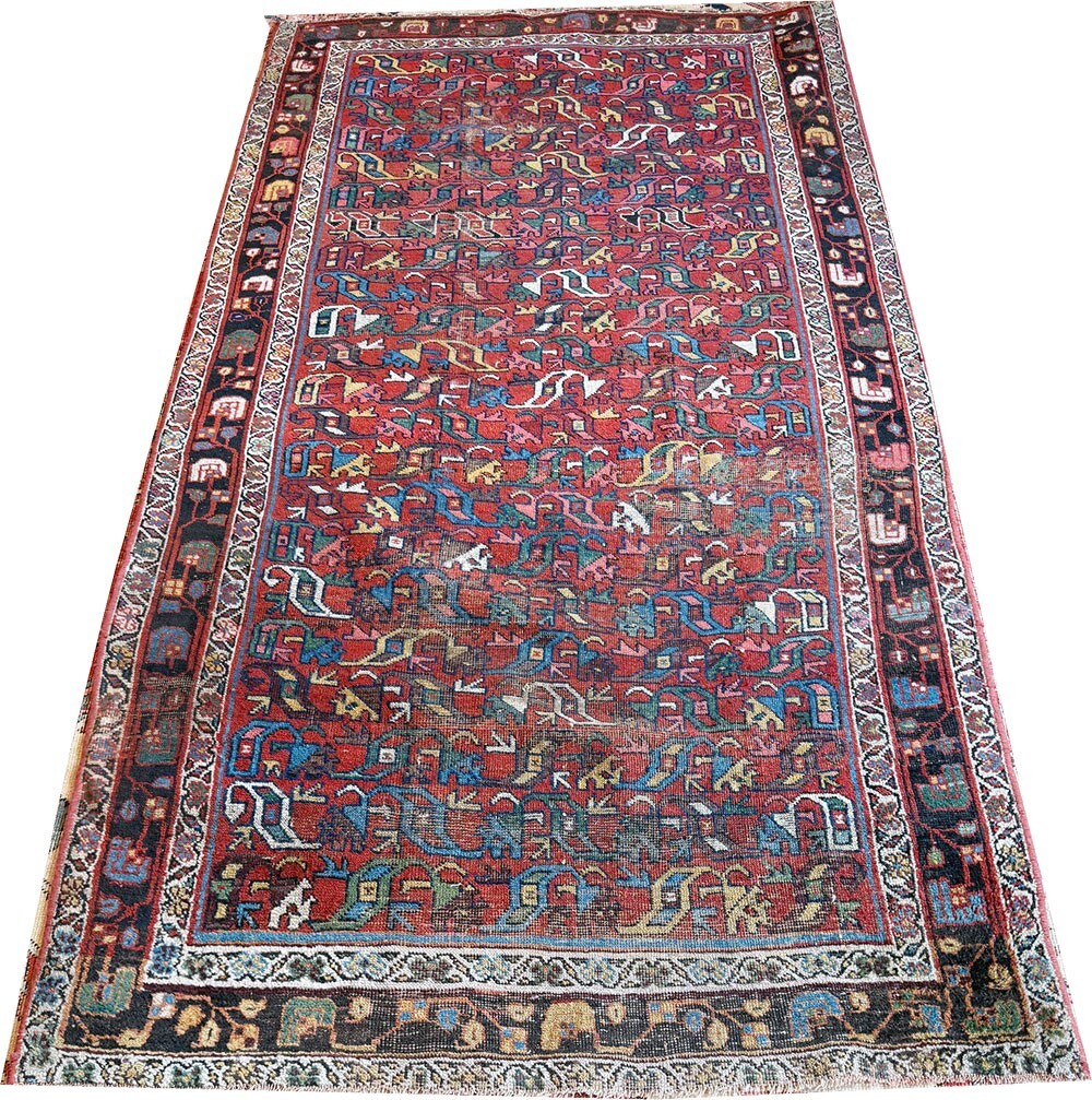 An Antique Decorative Worn Out Genuine Kurd Bidjar Rug gallery