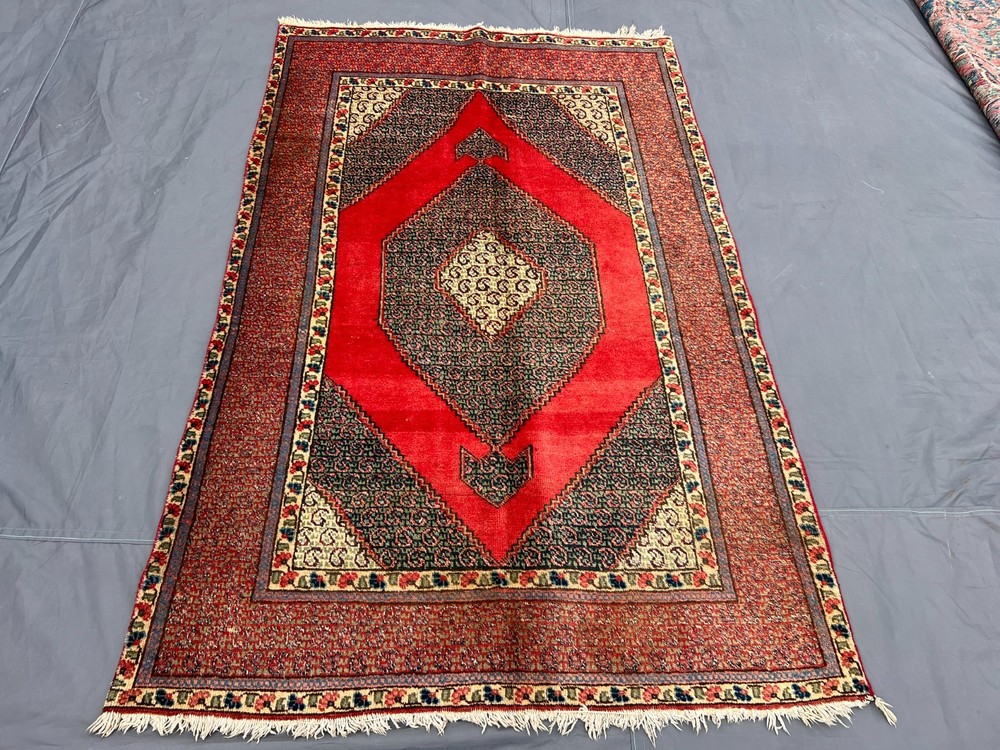 3'10x6'1 ft Caucasian Boteh Diamond Medallion Handknotted Wool Vintage Rug
