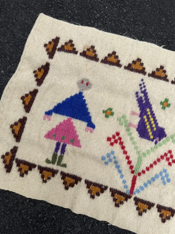 Vintage Hand Knotted Pictorial Kilim Wool Rug 4.5 x 1.9 Textile wall hanging EUC gallery