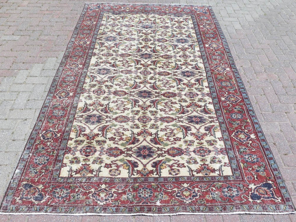 Handmade Turkish Carpet, Vintage Boho Rug, Distressed Wool Large Carpet 67"x109"