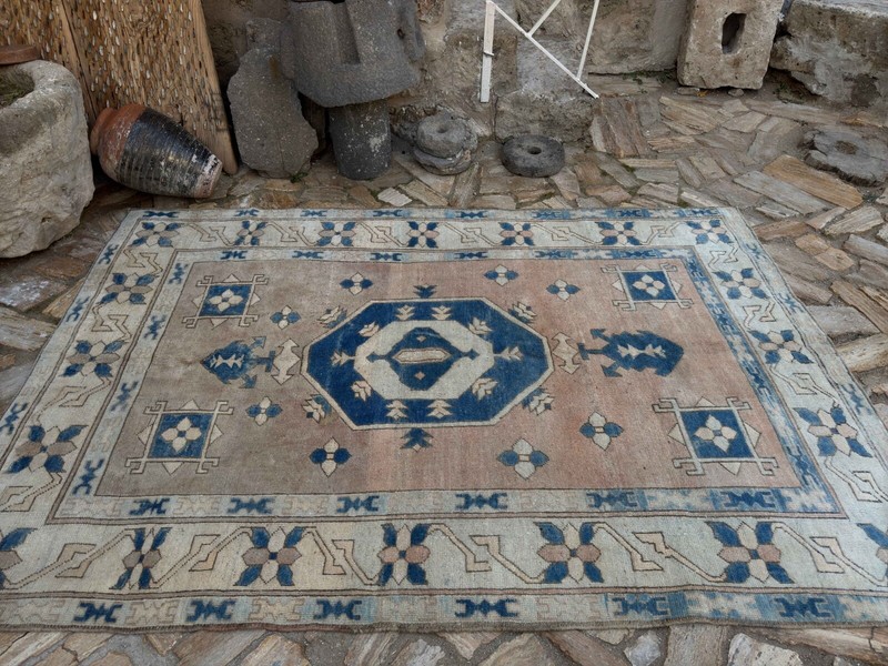 Hand-Knotted Blue Wool Vintage Carpet 6x8 Traditional Anatolia Large Rug Bedroom gallery