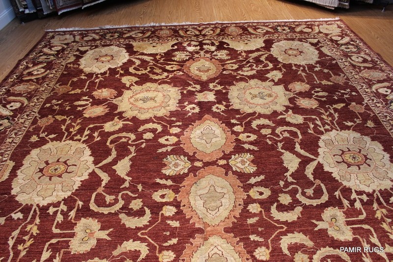 HERIZ DESIGN HAND-WOVEN-RUG_ LARGE SIZE 11' X 17' fine wool maroon Burgundy gallery