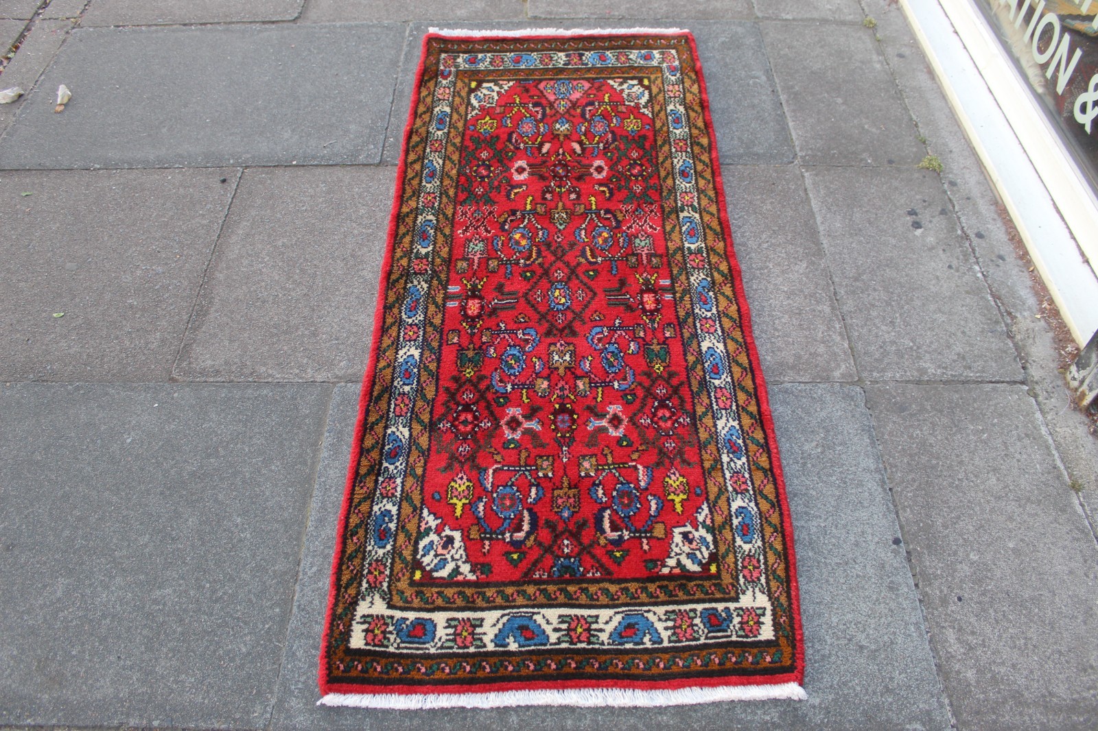 Vintage Hand Made Traditional Oriental Wool Red Short Runner 164x67cm gallery