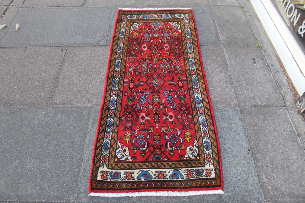 Vintage Hand Made Traditional Oriental Wool Red Short Runner 164x67cm