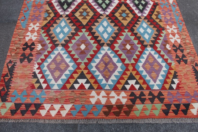 Kilim Vintage Traditional Hand Made Oriental Red Wool Kilim 213x152cm gallery