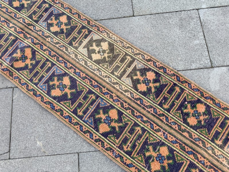 Vintage Turkish Oushak Runner Rug 1.5x11.7 ft Narrow Hallway Rug gallery