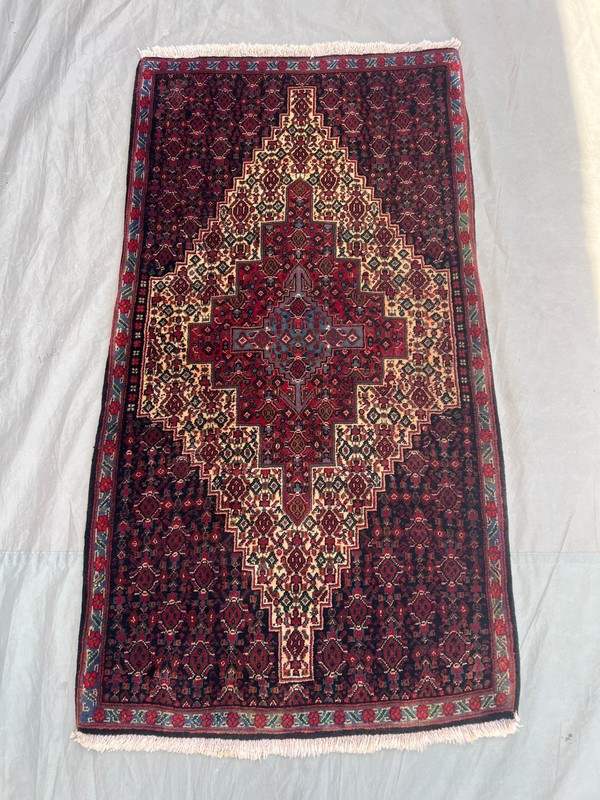 Vintage Turkish Hand Knotted Rug Geometric Medallion Navy Red 2'6x4'7 Moss Rug gallery