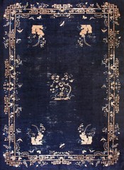 13×19 Rare Antique Chinese Art Deco Handmade Rug Museum Quality Blue c.1870