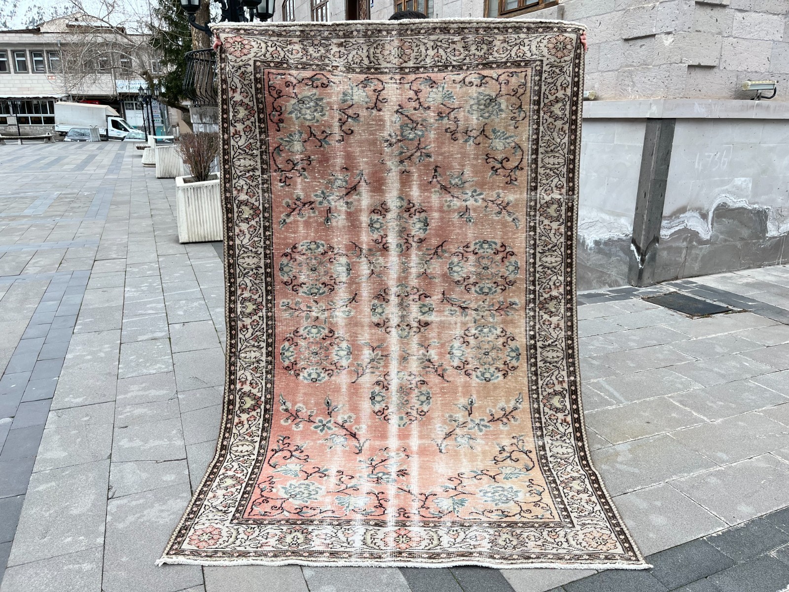 5.3x8.6 Ft Vintage Turkish Rug Distressed Floral Oushak Style Wool 5x9 gallery