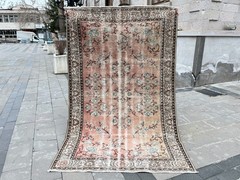 5.3×8.6 Ft Vintage Turkish Rug Distressed Floral Oushak Style Wool 5×9